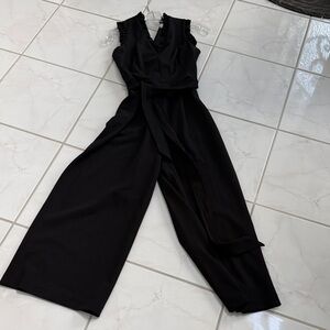 Calvin Klein Black Sleeveless Wrap Jumpsuit with Waist Tie
